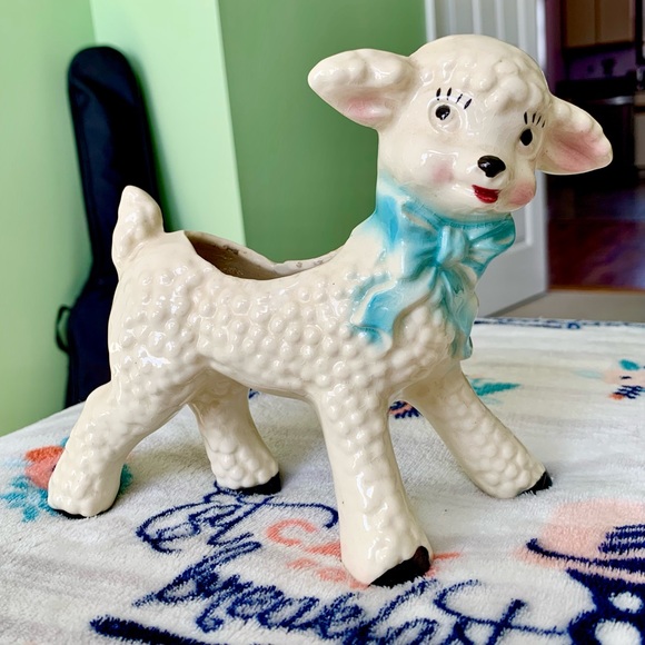 Other - 🐑 Vintage Retro Farmhouse Countryside Porcelain Lamb Sheep Animal Planter Vase
